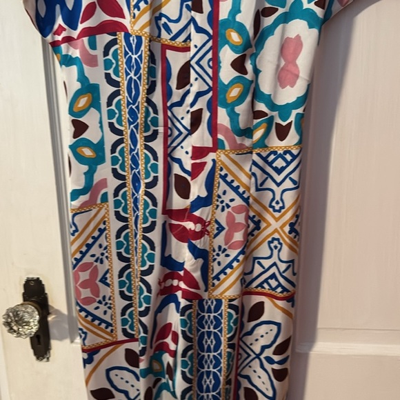 Zara NWT Satin Effect Multicolor Patchwork Print Wide Leg Short Sleeve Jumpsuit - Picture 13 of 14